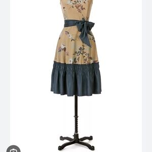 Anthropologie Tabitha Floral Midi Dress with Blue and Tan